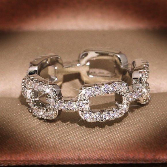 CZ Baguette Ring, Cubic Zirconia Bling Ring, CZ Diamond Eternity Pave Ring - Picture 1 of 6